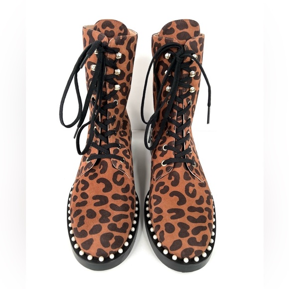 STUART WEITZMAN Sondra Leopard Cheetah Suede Leather Combat Boots US 6.5 - EU 37 - Picture 4 of 11
